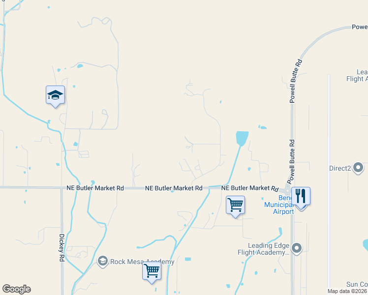 map of restaurants, bars, coffee shops, grocery stores, and more near 22229 Parker Lane in Bend