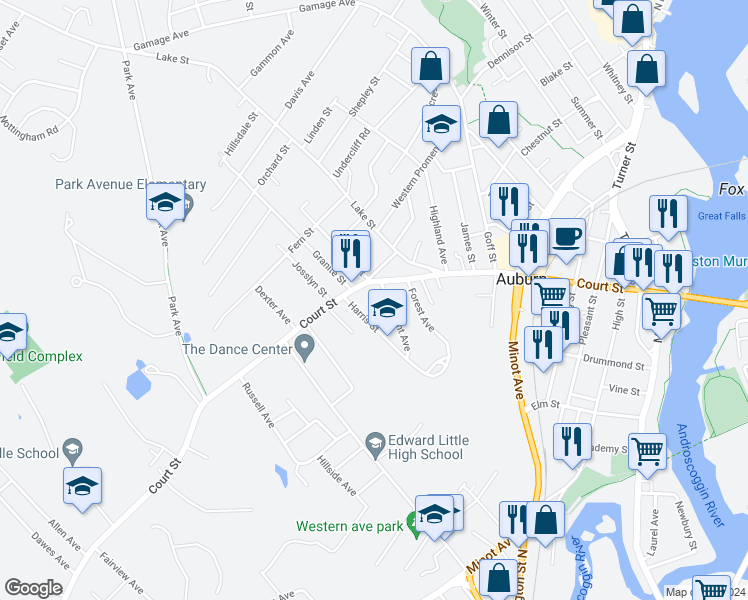 map of restaurants, bars, coffee shops, grocery stores, and more near 2 Hunton Place in Auburn