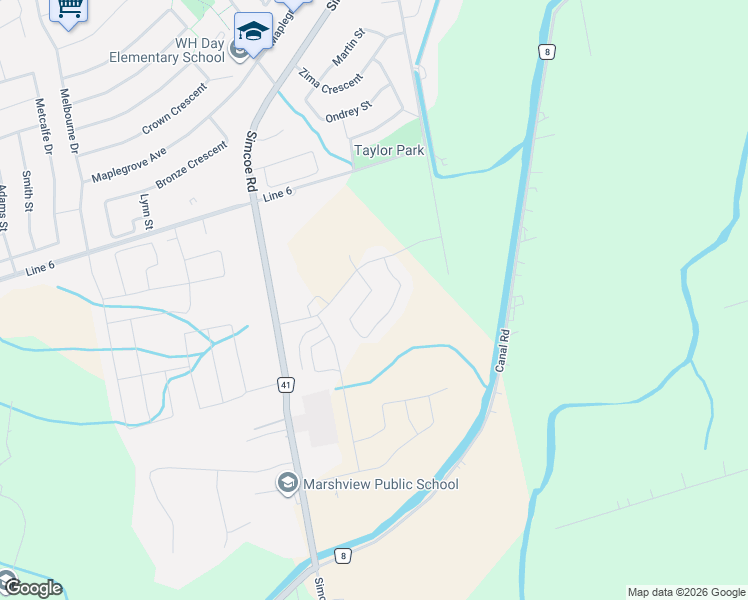map of restaurants, bars, coffee shops, grocery stores, and more near 57 Ferragine Crescent in Bradford West Gwillimbury