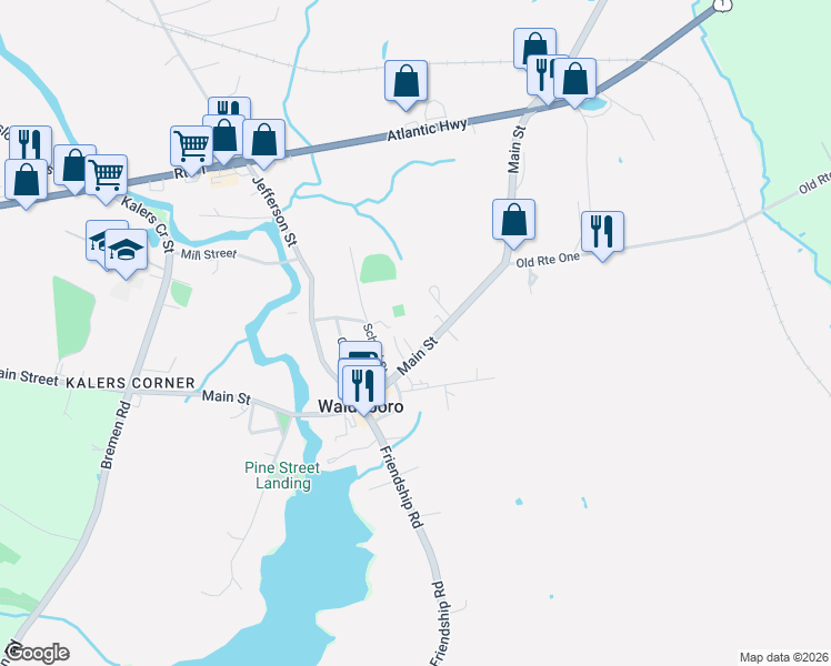 map of restaurants, bars, coffee shops, grocery stores, and more near 982 Main St in Waldoboro