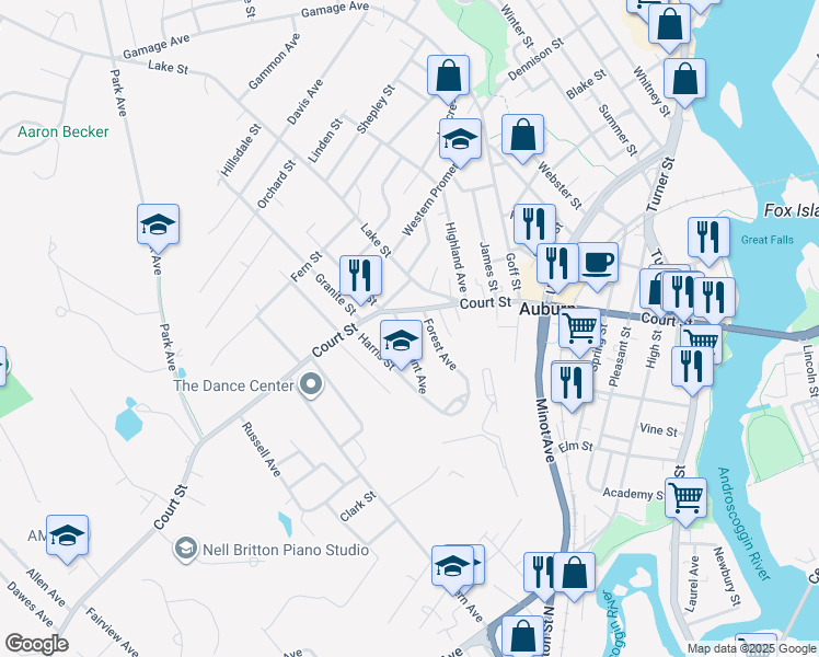 map of restaurants, bars, coffee shops, grocery stores, and more near 11 Forest Avenue in Auburn