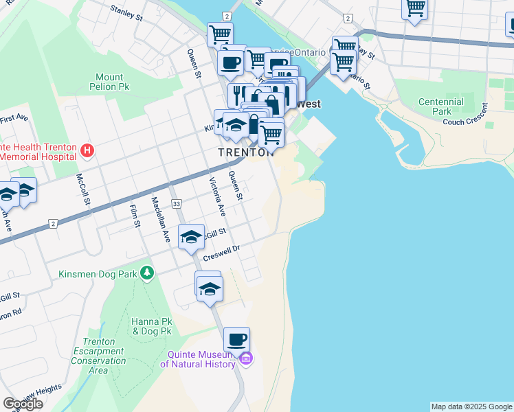 map of restaurants, bars, coffee shops, grocery stores, and more near in Quinte West
