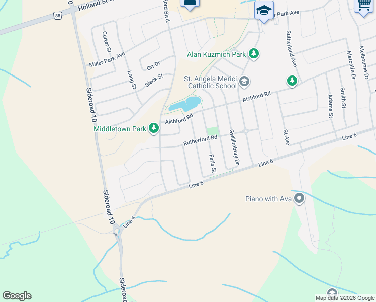 map of restaurants, bars, coffee shops, grocery stores, and more near in Bradford West Gwillimbury