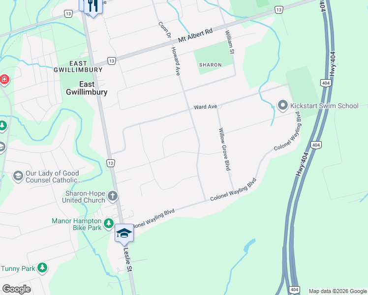 map of restaurants, bars, coffee shops, grocery stores, and more near 60 Arthur Hall Drive in East Gwillimbury