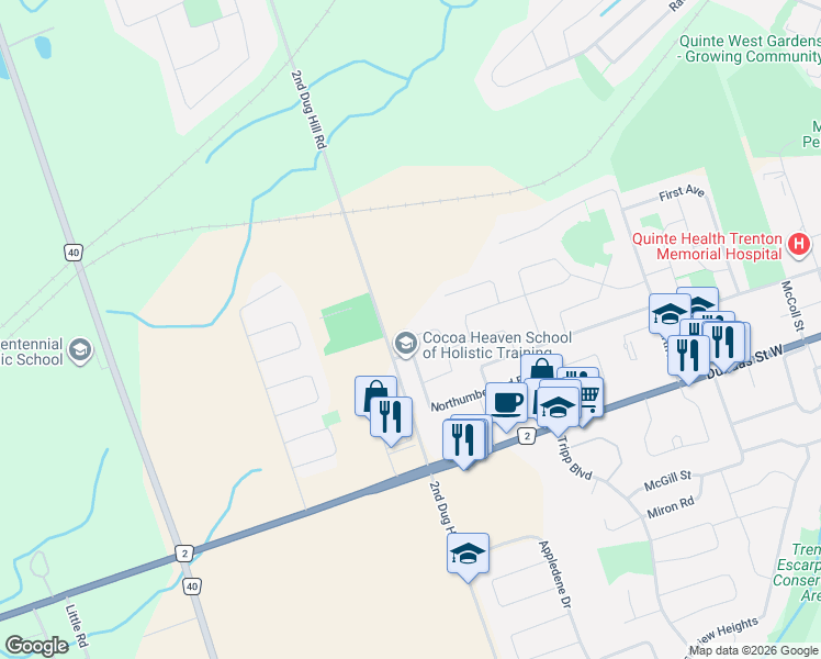map of restaurants, bars, coffee shops, grocery stores, and more near 1 Matheos Crescent in Quinte West