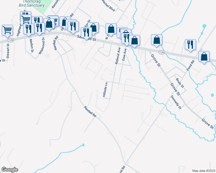 map of restaurants, bars, coffee shops, grocery stores, and more near 16 Hillside Lane in Lewiston
