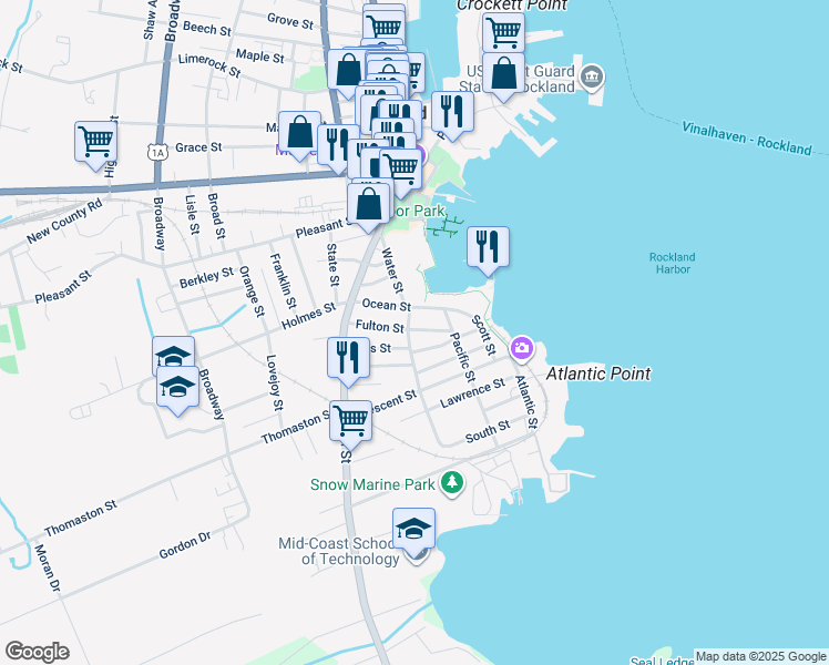 map of restaurants, bars, coffee shops, grocery stores, and more near 28 Suffolk Street in Rockland