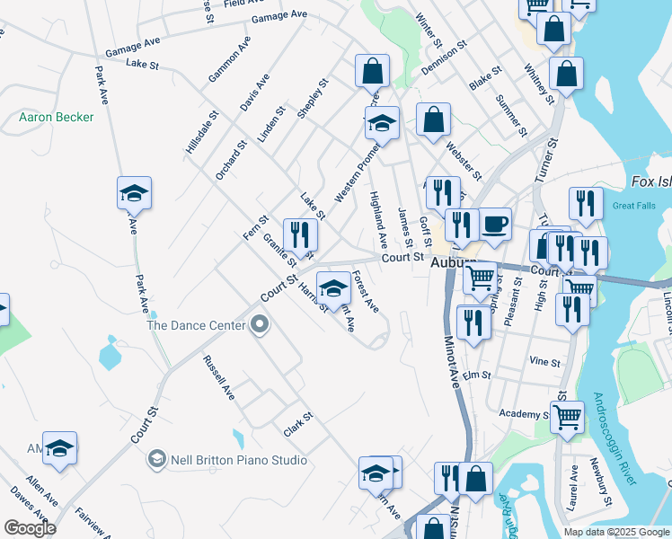 map of restaurants, bars, coffee shops, grocery stores, and more near 2 Hunton Place in Auburn