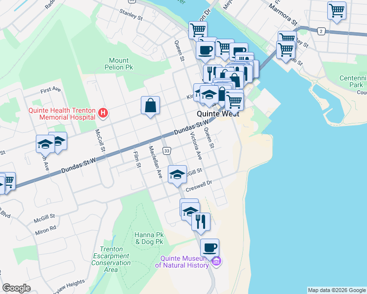 map of restaurants, bars, coffee shops, grocery stores, and more near 67 Lorne Avenue in Quinte West