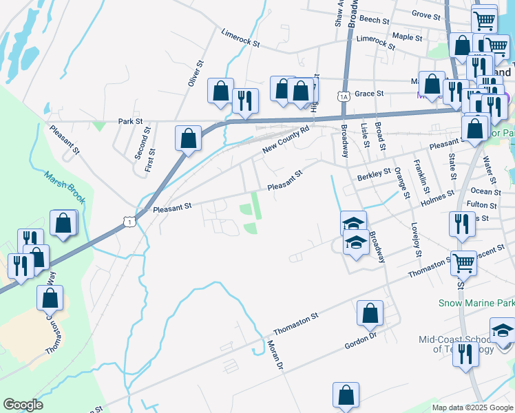 map of restaurants, bars, coffee shops, grocery stores, and more near 230 Pleasant Street in Rockland