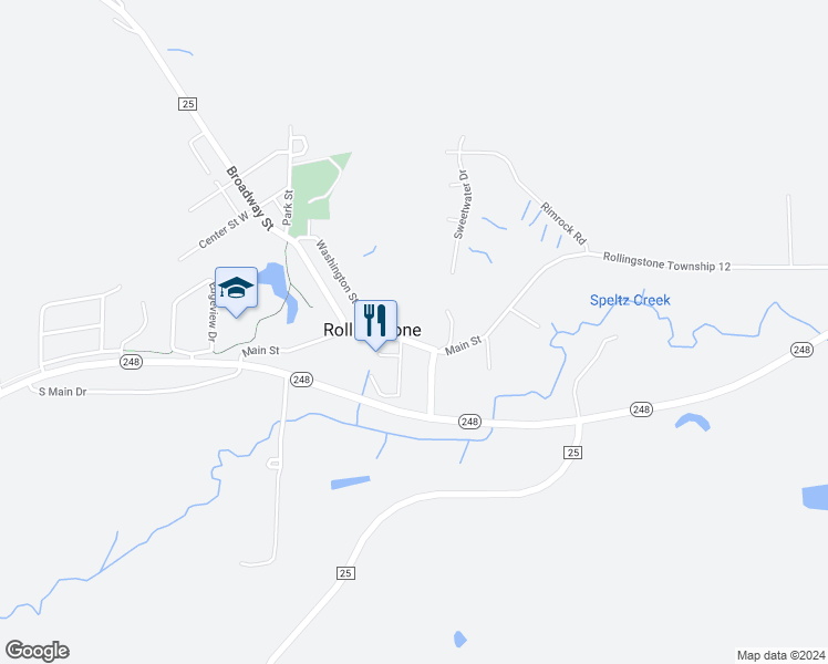 map of restaurants, bars, coffee shops, grocery stores, and more near 130 Main Street in Rollingstone