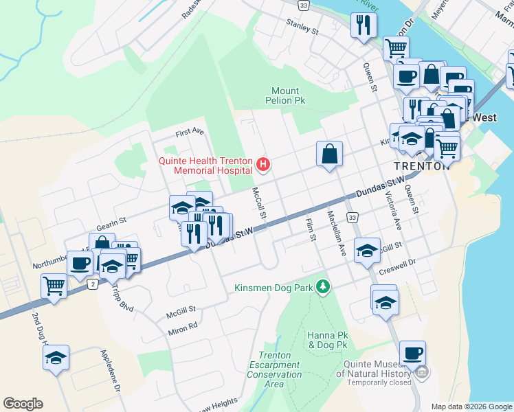 map of restaurants, bars, coffee shops, grocery stores, and more near in Quinte West