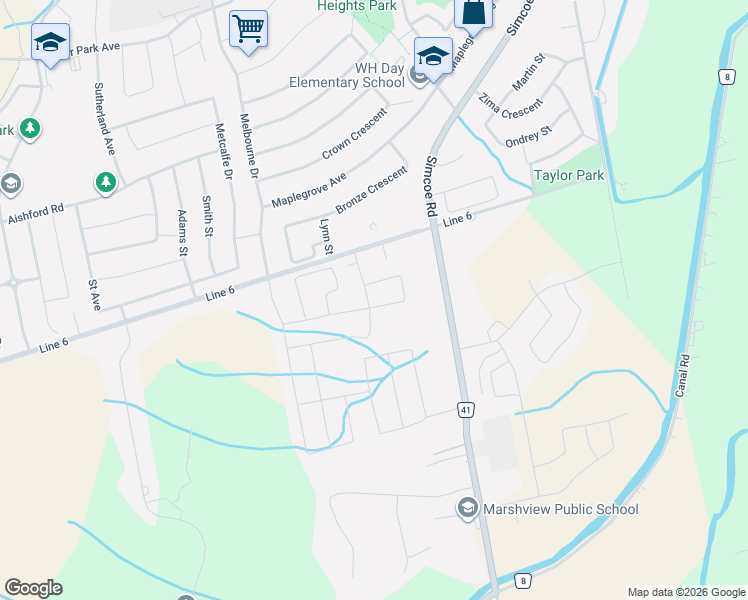 map of restaurants, bars, coffee shops, grocery stores, and more near 99 Cayton Crescent in Bradford West Gwillimbury
