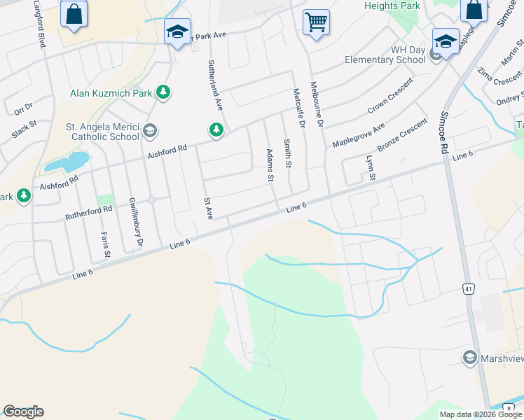 map of restaurants, bars, coffee shops, grocery stores, and more near 11 Saint Avenue in Bradford West Gwillimbury