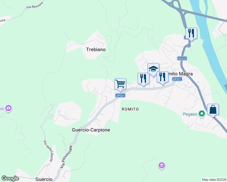 map of restaurants, bars, coffee shops, grocery stores, and more near 6 Via Ragnara in Romito Magra
