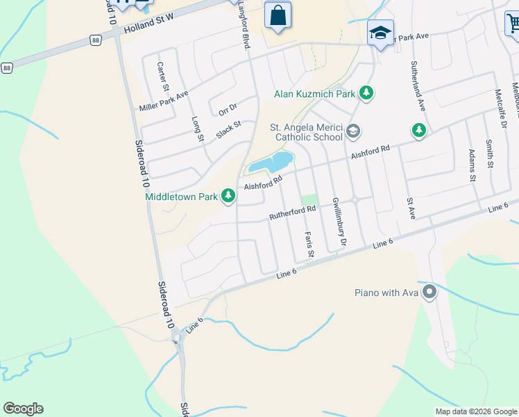 map of restaurants, bars, coffee shops, grocery stores, and more near 49 Liberty Crescent in Bradford West Gwillimbury
