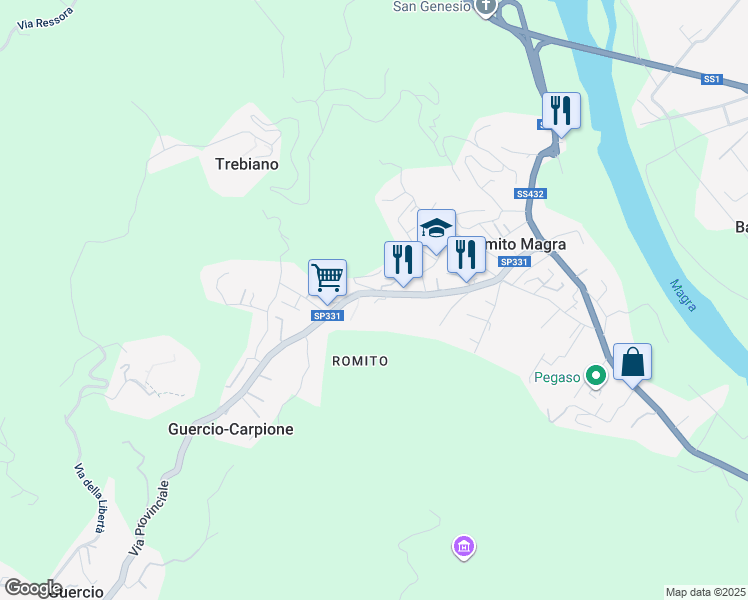 map of restaurants, bars, coffee shops, grocery stores, and more near 316 Via Provinciale in Romito Magra