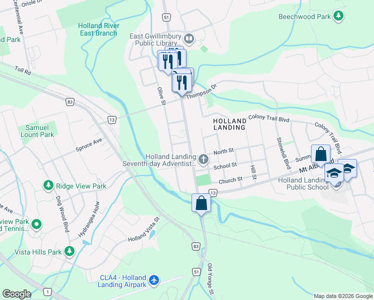 map of restaurants, bars, coffee shops, grocery stores, and more near 19280 Yonge Street in East Gwillimbury