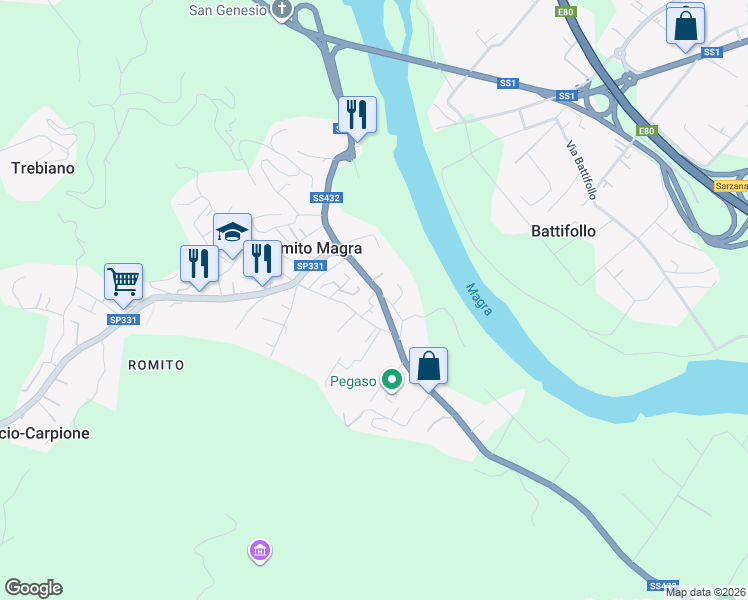 map of restaurants, bars, coffee shops, grocery stores, and more near 9/a Via Calesana in Romito Magra