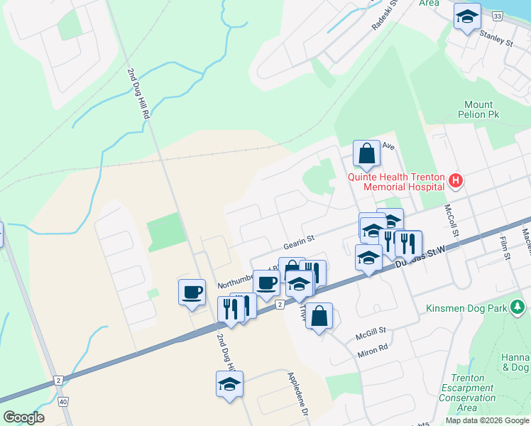 map of restaurants, bars, coffee shops, grocery stores, and more near 27 Belvedere Road in Quinte West