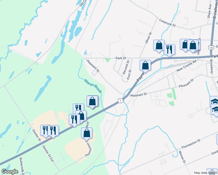 map of restaurants, bars, coffee shops, grocery stores, and more near 354 Pleasant Street in Thomaston