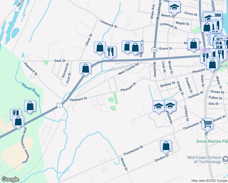 map of restaurants, bars, coffee shops, grocery stores, and more near 230 Pleasant Street in Rockland