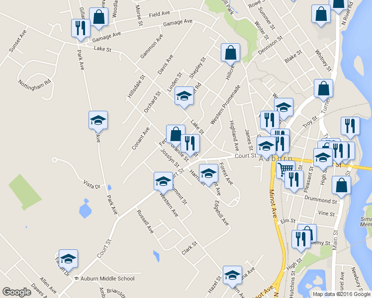 map of restaurants, bars, coffee shops, grocery stores, and more near 18 Holly Street in Auburn