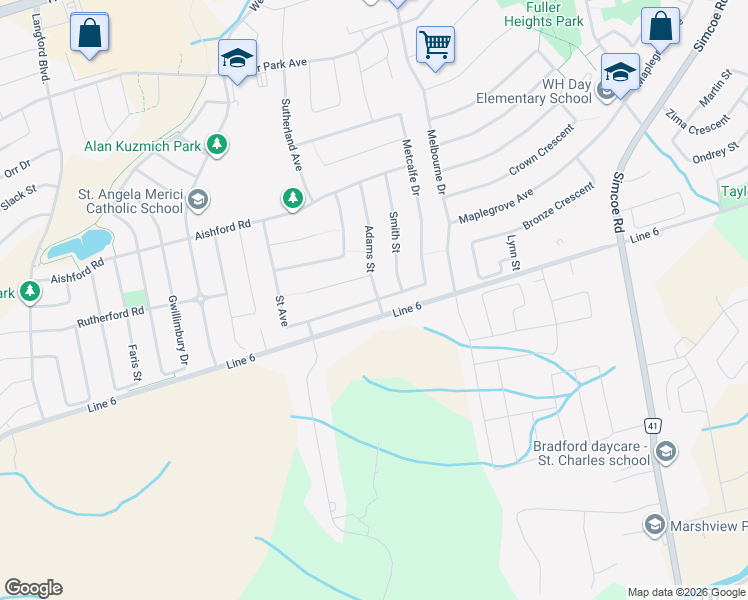 map of restaurants, bars, coffee shops, grocery stores, and more near 0 Saint Avenue in Bradford West Gwillimbury