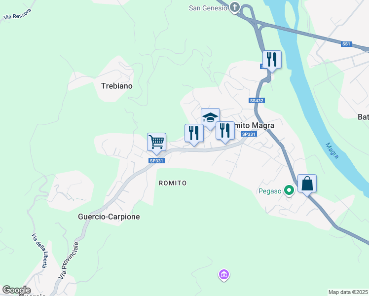 map of restaurants, bars, coffee shops, grocery stores, and more near 316 Via Provinciale in Romito Magra