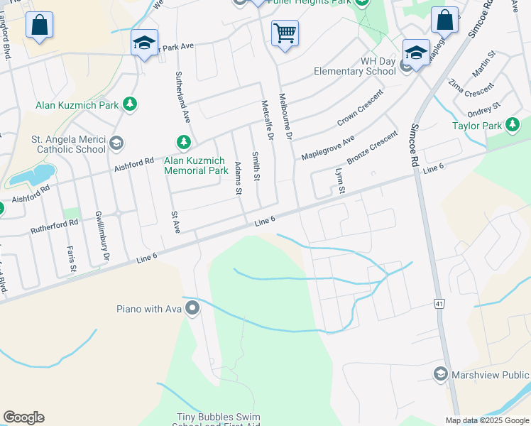 map of restaurants, bars, coffee shops, grocery stores, and more near 11 Metcalfe Drive in Bradford West Gwillimbury