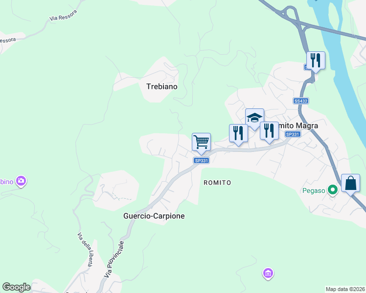 map of restaurants, bars, coffee shops, grocery stores, and more near 65 Via Ragnara in Romito Magra