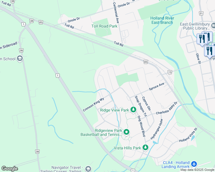 map of restaurants, bars, coffee shops, grocery stores, and more near in Holland Landing