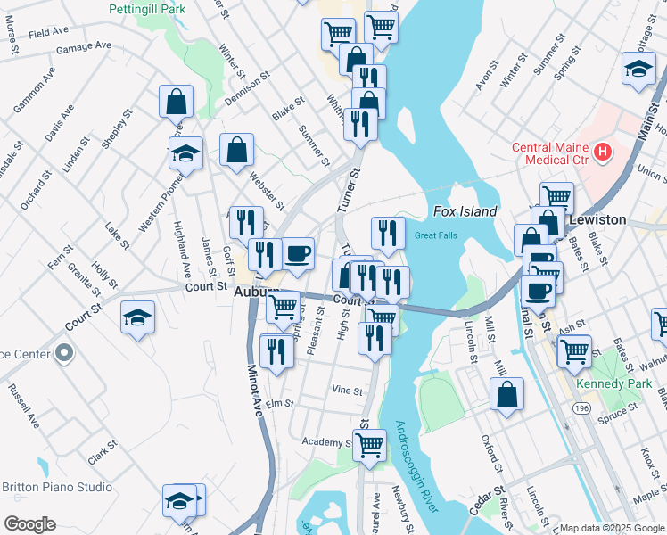 map of restaurants, bars, coffee shops, grocery stores, and more near 110 Hampshire Street in Auburn