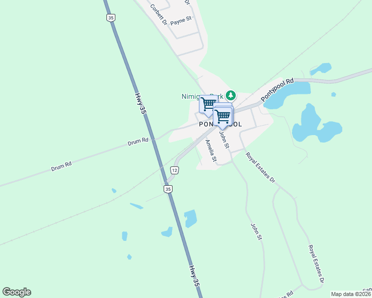 map of restaurants, bars, coffee shops, grocery stores, and more near 25 Kawartha Lakes County Road 12 in Kawartha Lakes