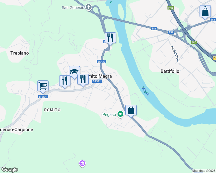 map of restaurants, bars, coffee shops, grocery stores, and more near 9 Via Calesana in Romito Magra