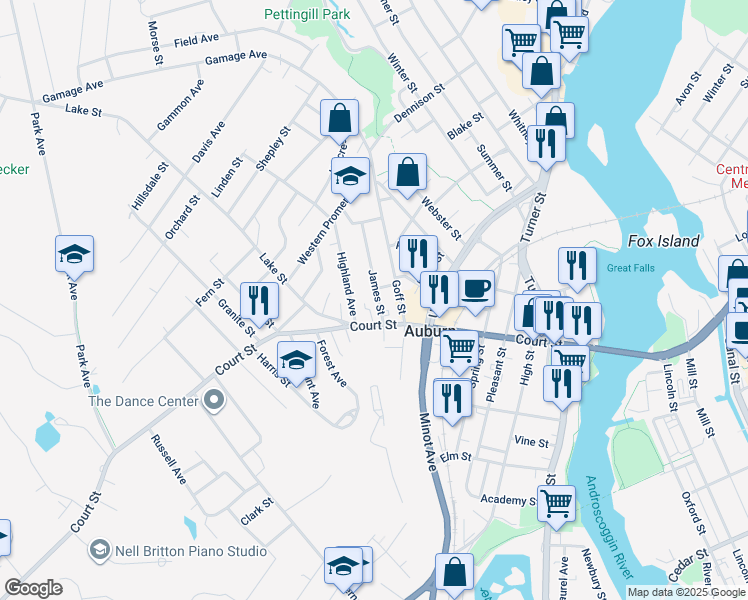 map of restaurants, bars, coffee shops, grocery stores, and more near 9 James Street in Auburn