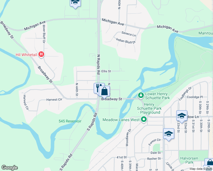 map of restaurants, bars, coffee shops, grocery stores, and more near 414 North 41st Street in Manitowoc