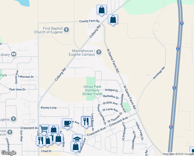 map of restaurants, bars, coffee shops, grocery stores, and more near 2898 Martinique Avenue in Eugene