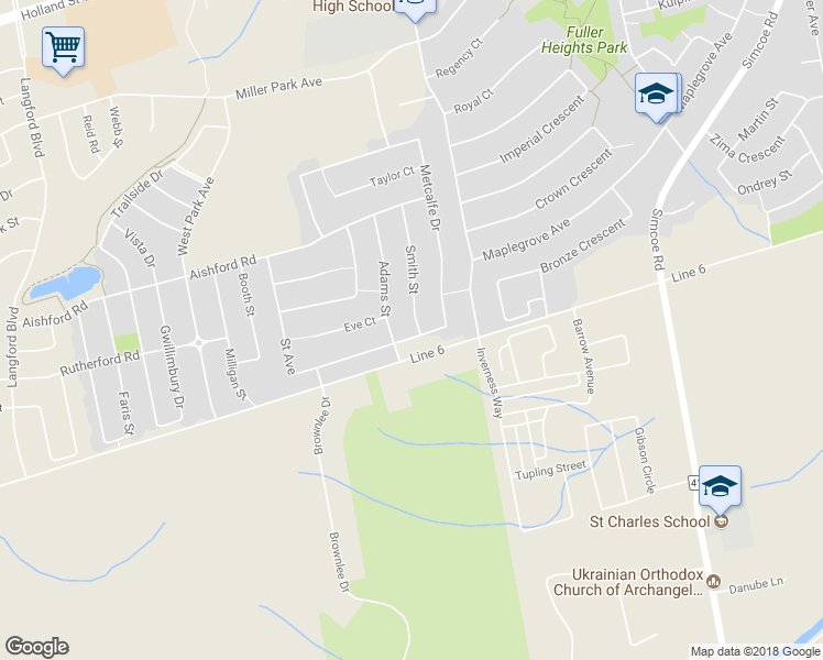 map of restaurants, bars, coffee shops, grocery stores, and more near 11 Metcalfe Drive in Bradford West Gwillimbury