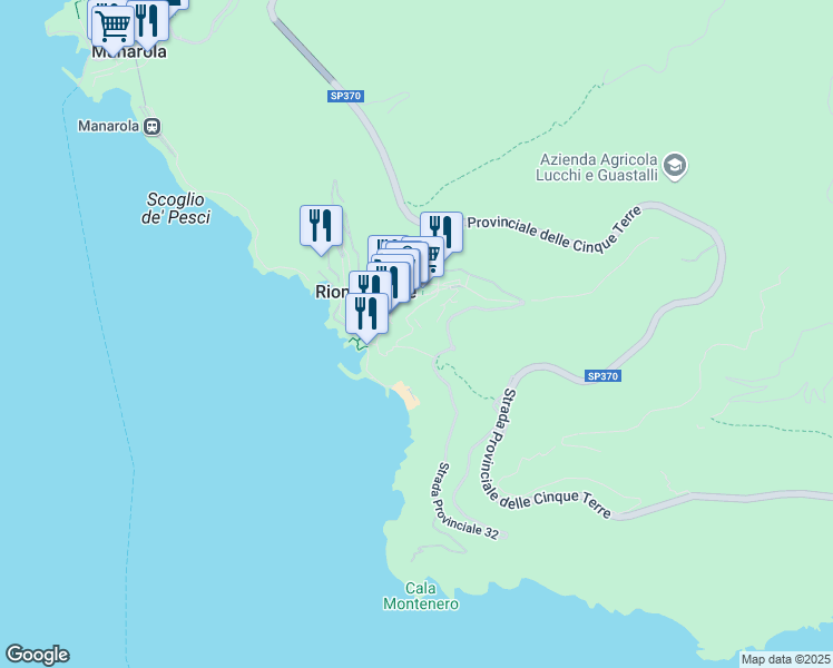 map of restaurants, bars, coffee shops, grocery stores, and more near in Riomaggiore