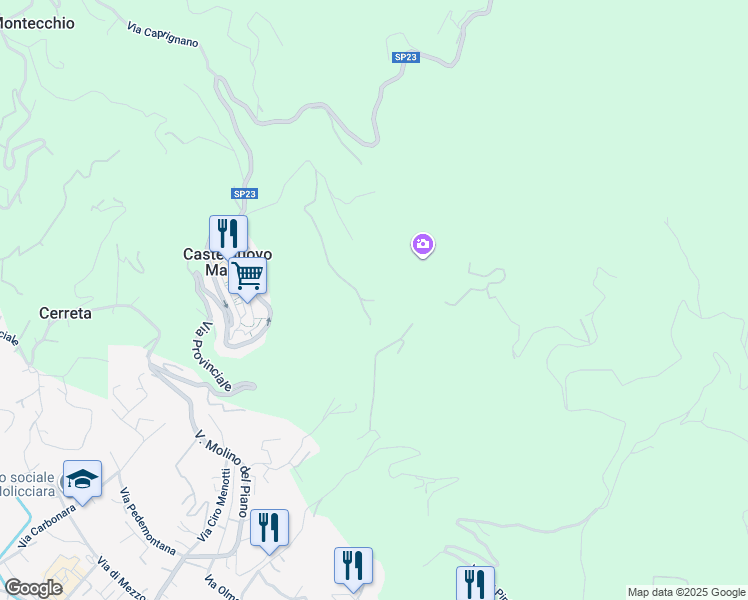 map of restaurants, bars, coffee shops, grocery stores, and more near Strada Provinciale 23 in Provincia della Spezia