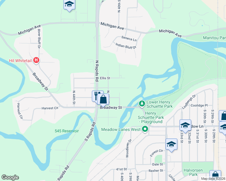 map of restaurants, bars, coffee shops, grocery stores, and more near 414 North 41st Street in Manitowoc