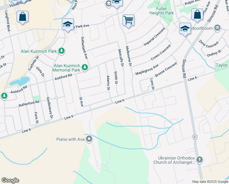 map of restaurants, bars, coffee shops, grocery stores, and more near 10 Smith Street in Bradford West Gwillimbury