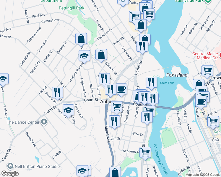 map of restaurants, bars, coffee shops, grocery stores, and more near in Auburn