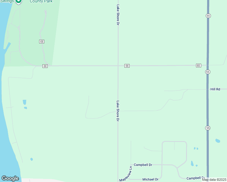 map of restaurants, bars, coffee shops, grocery stores, and more near N5831 Lake Shore Drive in Hilbert