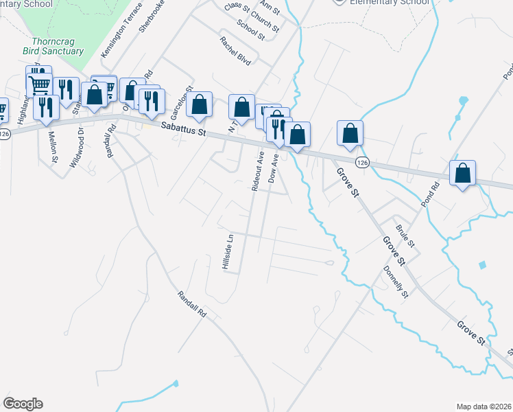 map of restaurants, bars, coffee shops, grocery stores, and more near 80 Rideout Avenue in Lewiston