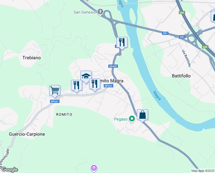 map of restaurants, bars, coffee shops, grocery stores, and more near 12 Via Gaggiola in Romito Magra