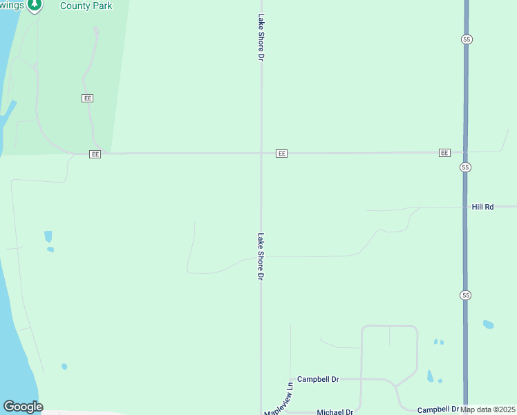 map of restaurants, bars, coffee shops, grocery stores, and more near N5831 Lake Shore Drive in Hilbert