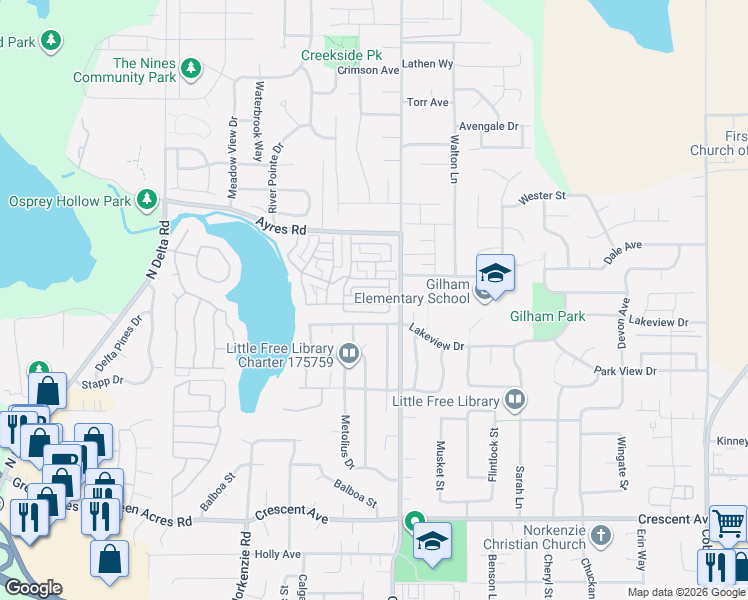 map of restaurants, bars, coffee shops, grocery stores, and more near 2072 Lakeland Way in Eugene
