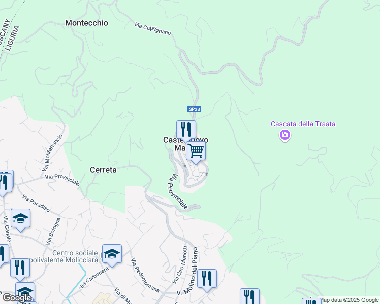 map of restaurants, bars, coffee shops, grocery stores, and more near 4 Via Battisti in Castelnuovo Magra